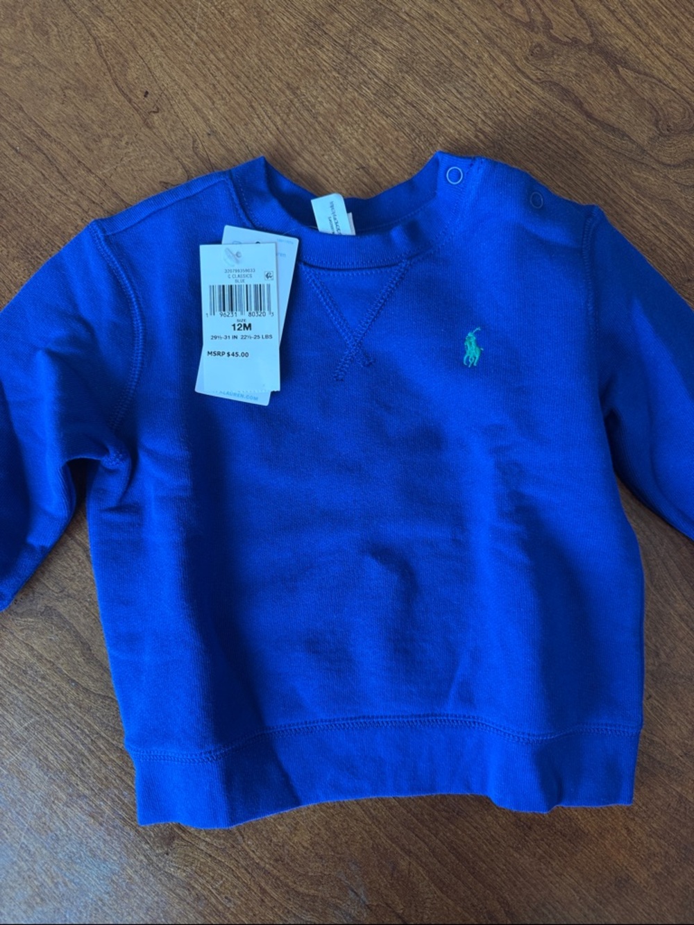 Ralph Lauren Royal Blue Toddler Crewneck Sweatshirt with Green Pony